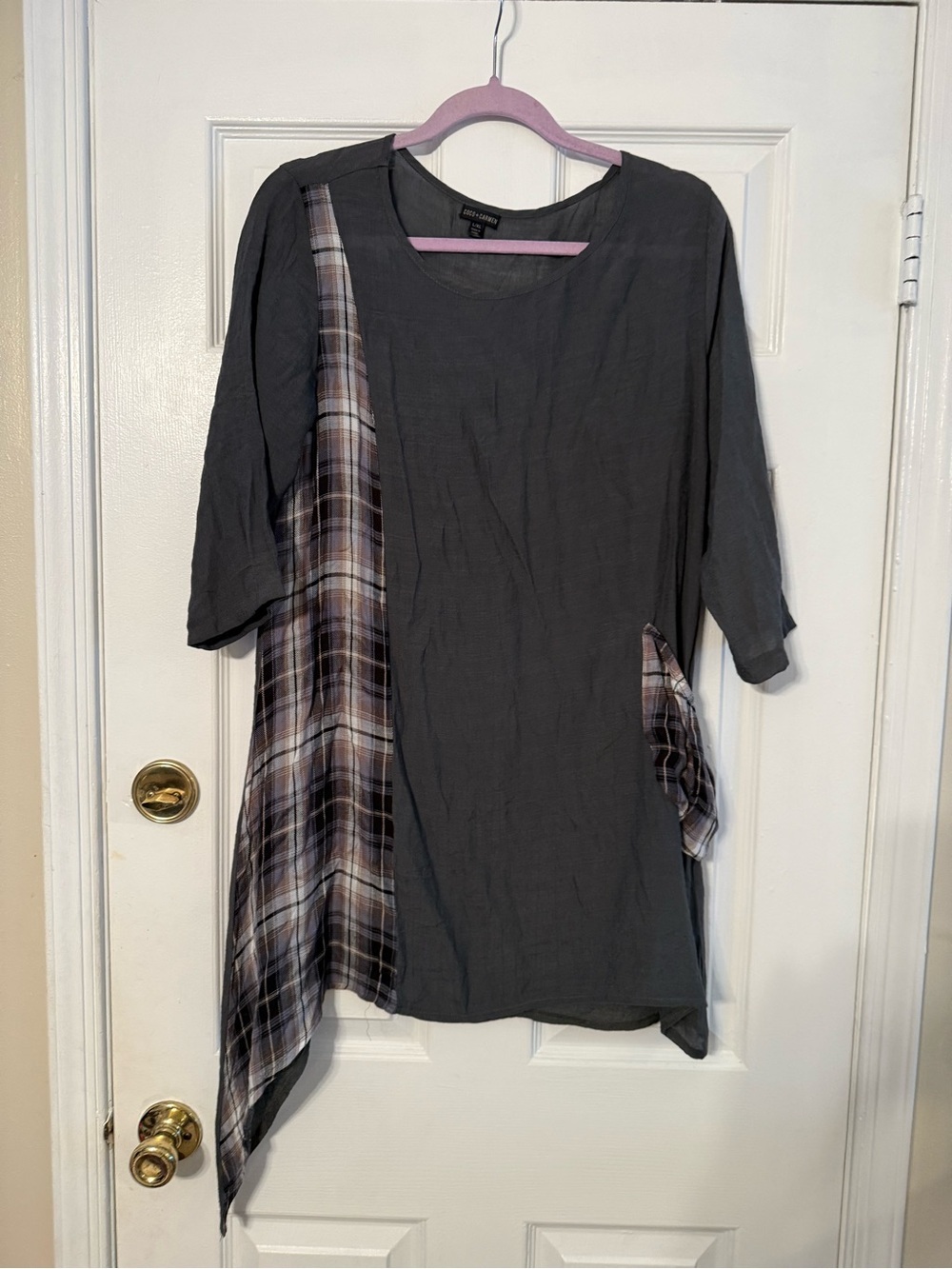 Coco + Carmen Dark Gray Top with Subtle Lilac Accent